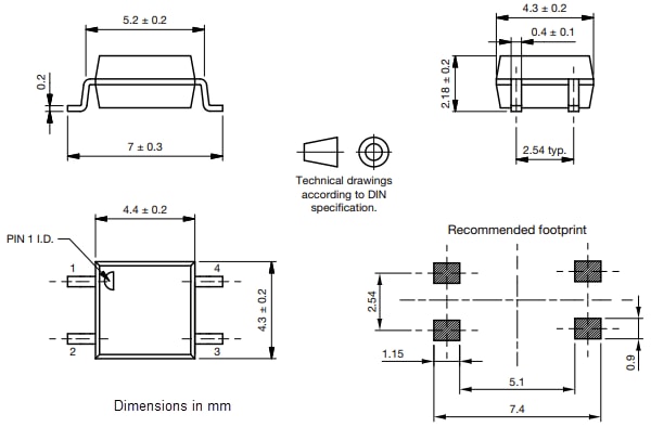 Mechanical Drawing - Vishay Semiconductors VOR1003M4 Solid State Relay